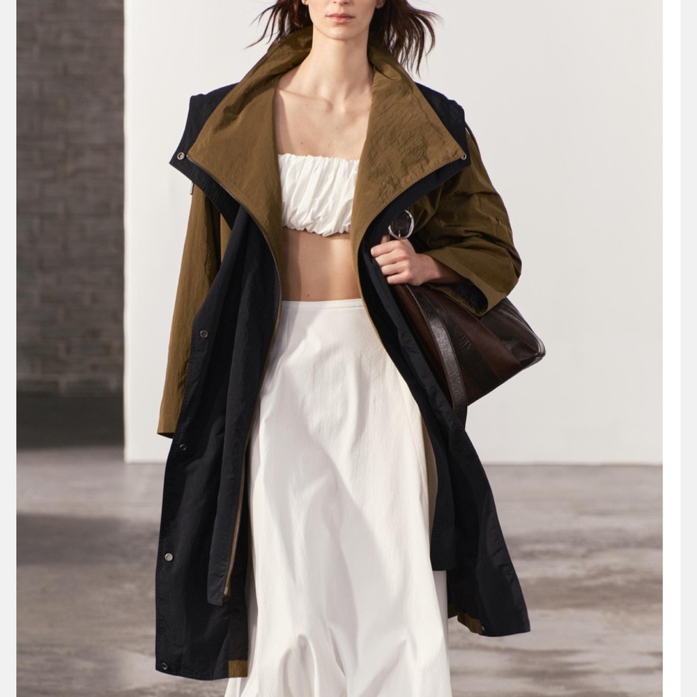 ZARA LONG MIXED TRENCH ZW COLLECTION NWT mid khaki medium or large sizes